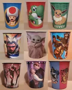 CHOOSE YOUR DESIGN - 16 Oz Plastic Character Cup Disney Pokemon Star Wars Mario - Picture 1 of 30