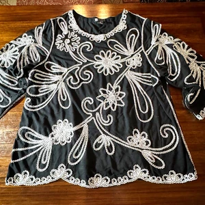 Carol Little Shirt Bluse schwarz bestickt Damen Top Größe 2X Urlaub Partys - Bild 1 von 9