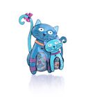 Quirky Cat Brooch Kitsch &amp; Modern Metal Enamel Blue Two Cats Sitting Lover Gift