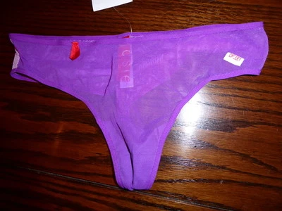 NWT JOSIE NATORI THONG PANTIES nylon + mesh 850139 ROUCHED BACK pur orchid S M L - Image 1 of 2