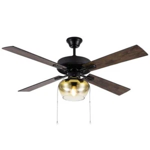 River of Goods Ceiling Fan 52" Indoor Contemporary LED Black + Amber W/ Light - Picture 1 of 11