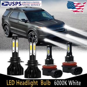 For Ford Explorer 2011-2015 Combo 4Side LED Headlights Fog Light Bulbs Kit 6000K - Picture 1 of 14