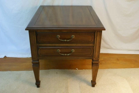 MCM Walnut Rectangular 2-Drawer Side Table w/Straight Legs Cover