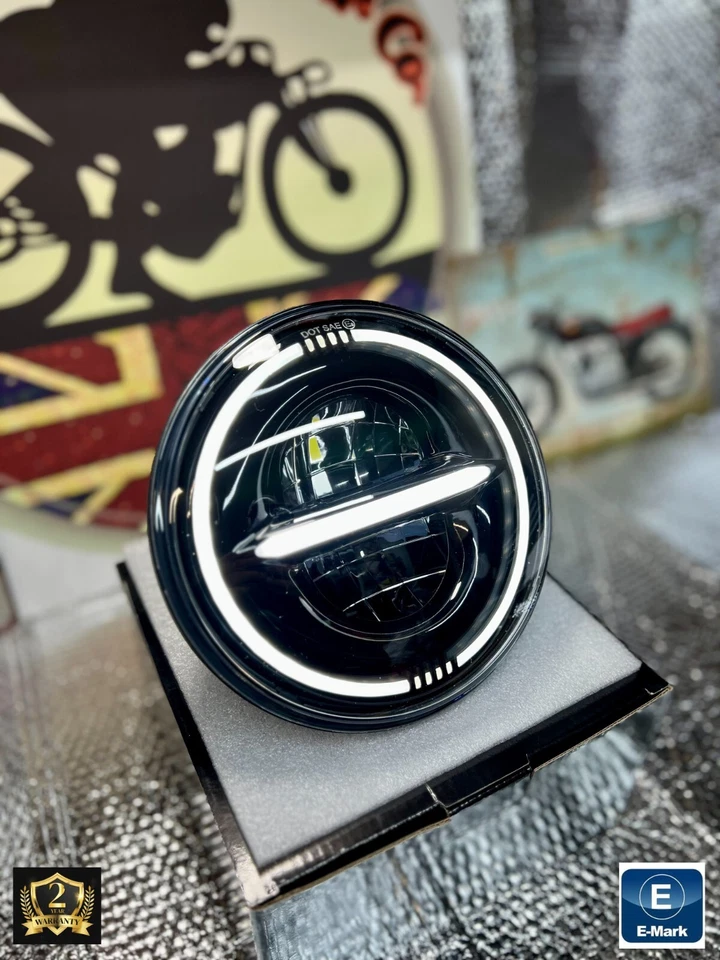 7″ Indy Legends LED Headlight Halo DRL Indicator 40W 3400 Lm DOT E Marked - Image 1 of 4