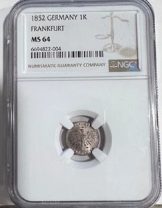 Germany Frankfurt 1852 A Silver Krauzer NGC MS64 - Picture 1 of 4