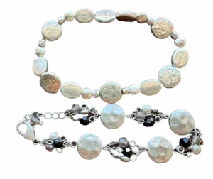 VTG Lia Sophia Set Lot 2 Bracelet Stretch Silver Tone “Mimic” Brutalist Art Deco - Picture 1 of 4