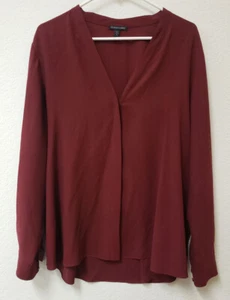 Women's Eileen Fisher Maroon 100% Silk Long Sleeve Button-Up Blouse - Size XL - Picture 1 of 10