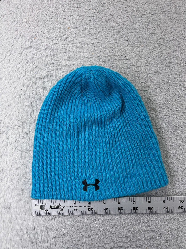 Under Armour Beanie Toque 女式均码针织蓝色刺绣 100% 丙烯酸滑雪 — 第 1/4 张图片