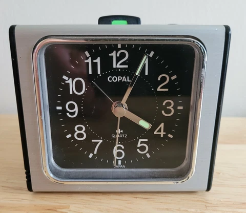 COPAL Quartz Compact Travel Alarm Clock with Second Hand Black Case HQ-357 Japan Cover