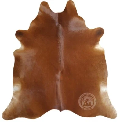 真牛皮地毯棕色纯色 - 尺寸 6x7-8 — 第 1/4 张图片