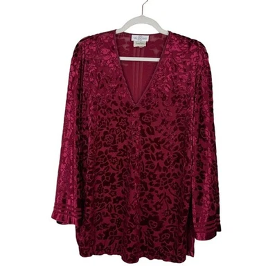 Top Valentino Mujer Terciopelo Burnout Floral Cuello en V Manga Larga Rojo Transparente Talla M Foto 1 de 4