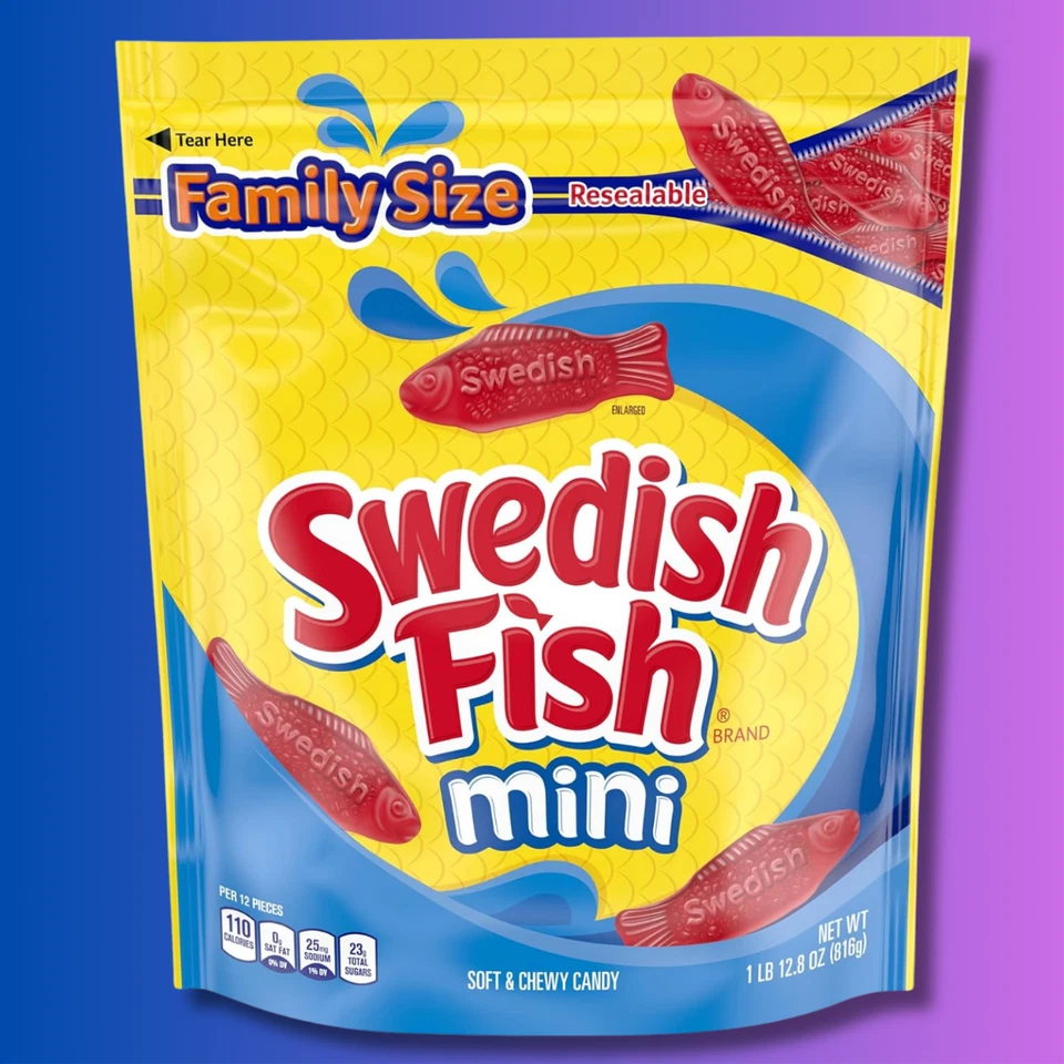 SWEDISH FISH Mini caramelo suave y masticable, tamaño familiar, caramelo a granel, 1,8 lb Foto 1 de 4