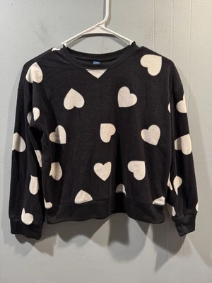 Suéter Corazón Azul Marino Antiguo para Niñas, Talla XL (14-16) Manga Larga Lindo Ajuste Negro/Blanco Foto 1 de 3