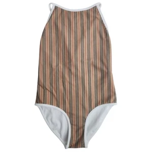 Burberry Girls Archive Beige Sandie Icon Stripe One-Piece Swimsuit, Size 8Y - Picture 1 of 5