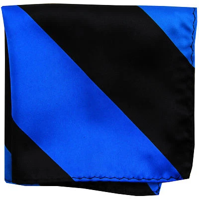 New men's polyester stripes pocket square hankie handkerchief royal blue black  - Image 1 of 2