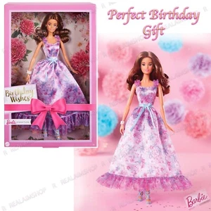 Barbie Bambola da Collezione con Auguri di Compleanno per Bambine in Abito Raso Lilla - Foto 1 di 6