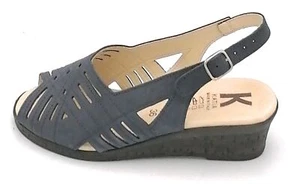 Katia 1780 sandalo zeppa bassa pelle blu navy cinturino - Picture 1 of 3