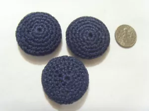 1930s antique 3 Lrge 30 mm navy blue woven covered metal buttons 52509 - Picture 1 of 8