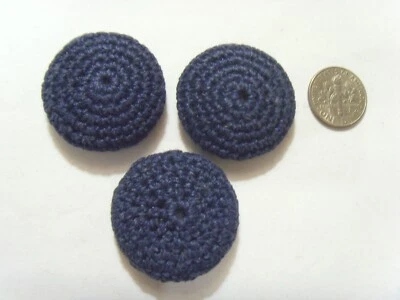 1930s antique 3 Lrge 30 mm navy blue woven covered metal buttons 52509 - Image 1 of 4