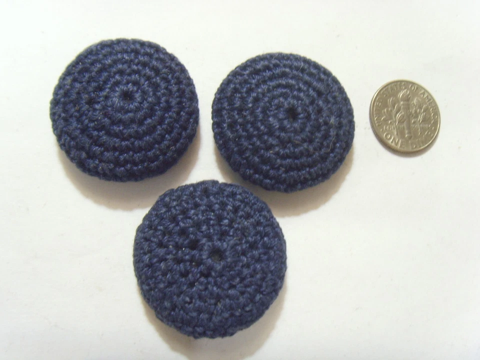 1930s antique 3 Lrge 30 mm navy blue woven covered metal buttons 52509 - Image 1 of 4