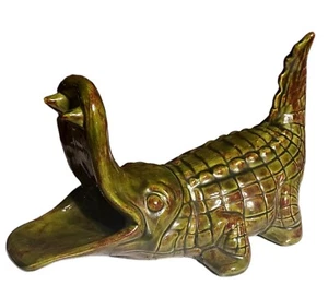 Vintage 1972 Ceramic Realistic Alligator Hobbyist Created Signed 9" Green Brown - Picture 1 of 7