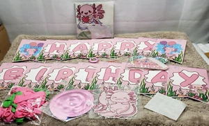 Fun Axolotl Birthday Party Decor Supplies Kit Banner Cake Topper Swirls Balloons - Picture 1 of 6