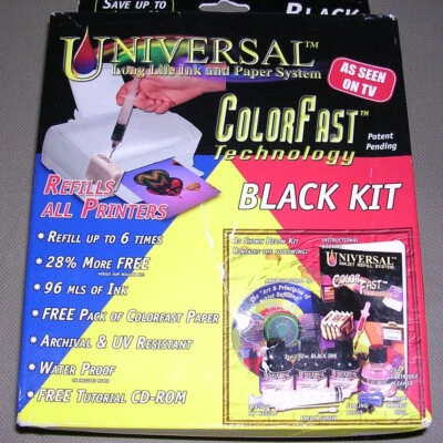 Universal Refill Black Kit for Inkjet Printer Cartridges (96 mls ink) NEW SEALED - Image 1 of 4