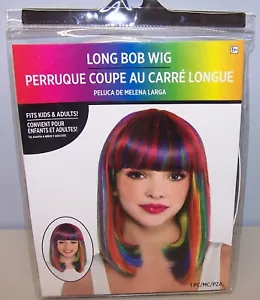 Rainbow Wig Halloween Costume Adult one size fits most Long Bob with Bangs New - Picture 1 of 4
