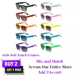Kids Sunglasses Boys Girls Shatterproof Retro Rubberized Soft Frame Shades - Picture 1 of 38