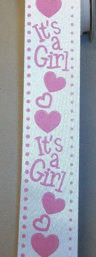 10 yds IT'S A GIRL ACETATE SATIN RIBBON  1 3/8" Wide - Image 1 of 1