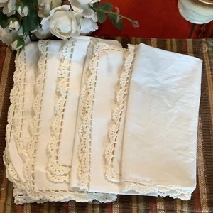 4 Feminine egg shell white embroidered lace cotton napkins 18"x18" cottage farm - Picture 1 of 6