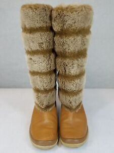 Timberland Women's Brown Faux Fur Mid Calf Pull On Snow Boots Size 7.5 M