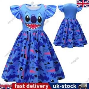 ⭐2025 Kids Girls cartoon Stitch Dress Cosplay Costume Carnival Party Fancy Dress - Picture 1 of 7