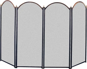 15106 4 Panel Fireplace Screen, Antique Brass and Black - Picture 1 of 1