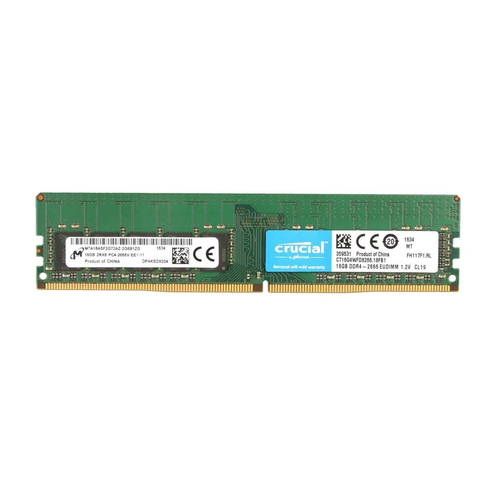 New Crucial 16GB DDR4 2666MHz PC4-21300 2RX8 ECC UDIMM Memory Ram CT16G4WFD8266 - Image 1 of 3