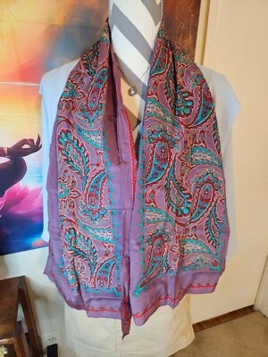 Cachecol Paisley Vintage Anos 70 por Anne Klein, Roxo - Imagem 1 de 4