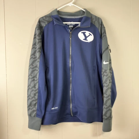 BYU Brigham Young Cougars Nike Dri-Fit Zip Up Athletic Jacket Blue Mens Medium Cover