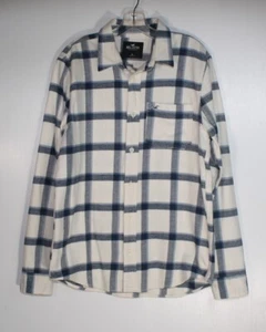 Hollister Long Sleeve Button Up Mens Medium Blue Plaid Flannel Shirt Cotton - Picture 1 of 8