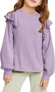 Girls Purple Sweatshirt Size 5T 5 6 Years old Long Sleeve Ruffle Casual Top - Picture 1 of 6