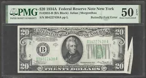 ERROR United States 20 Dollars Jackson Butterfly Fold Fr#2055-B 1934A PMG 50 EPQ - Picture 1 of 2