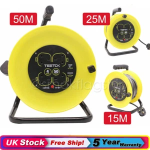4 WAY 15-50M HEAVY DUTY CABLE EXTENSION REEL LEAD GANG MAINS SOCKET ELECTRICAL - Picture 1 of 14