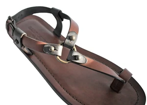 🆕️SAINT LAURENT Paris Brown Leather T-BAR STRAPPY Men's Sandals EU-39 US-6 - Picture 1 of 13