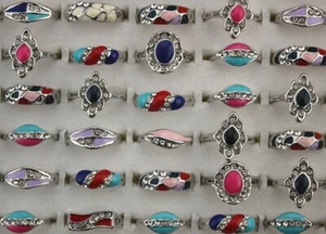 Wholesale Job Lots 60pcs Mixed Style Small Rhinestone Charm Lady's Enamel Rings - Picture 1 of 12