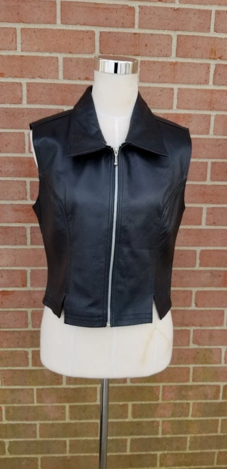 Identity Women's Black Leather Vest Size Junior L (Women's S) - Image 1 of 4