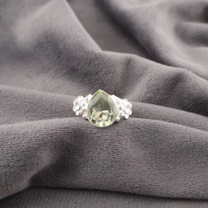 Genuine Green Amethyst Sterling Silver Valentines Band Minimalist Ring Jewelry - Picture 1 of 8