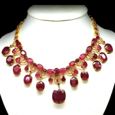 925 Sterling Silver Red Ruby, Sapphire & Zircon Necklace 20" 18K Gold Plated - Image 1 of 4