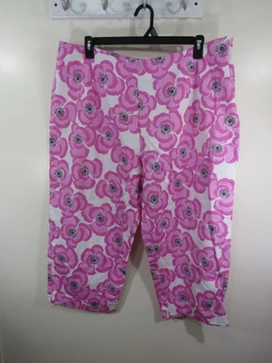 Pantalones Capri Briggs Talla 24 Blanco Rosa Floral Cremallera Lateral Foto 1 de 4
