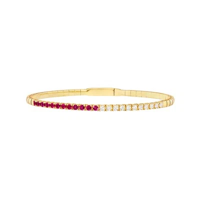 14K Gold Diamond 50/50 Ruby & Diamond Flexi Tennis Bangle - Image 1 of 4