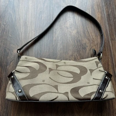 Bolso de Hombro Y2K Marrón Coach con Asa Superior de Lona Cuero Retro Años 90 Cartera de Diseñador Foto 1 de 4