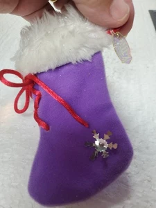 Giocattolo Natalizio Retrò Polly Pocket Mini Calza Fiocco di Neve Viola Glitter - Foto 1 di 6